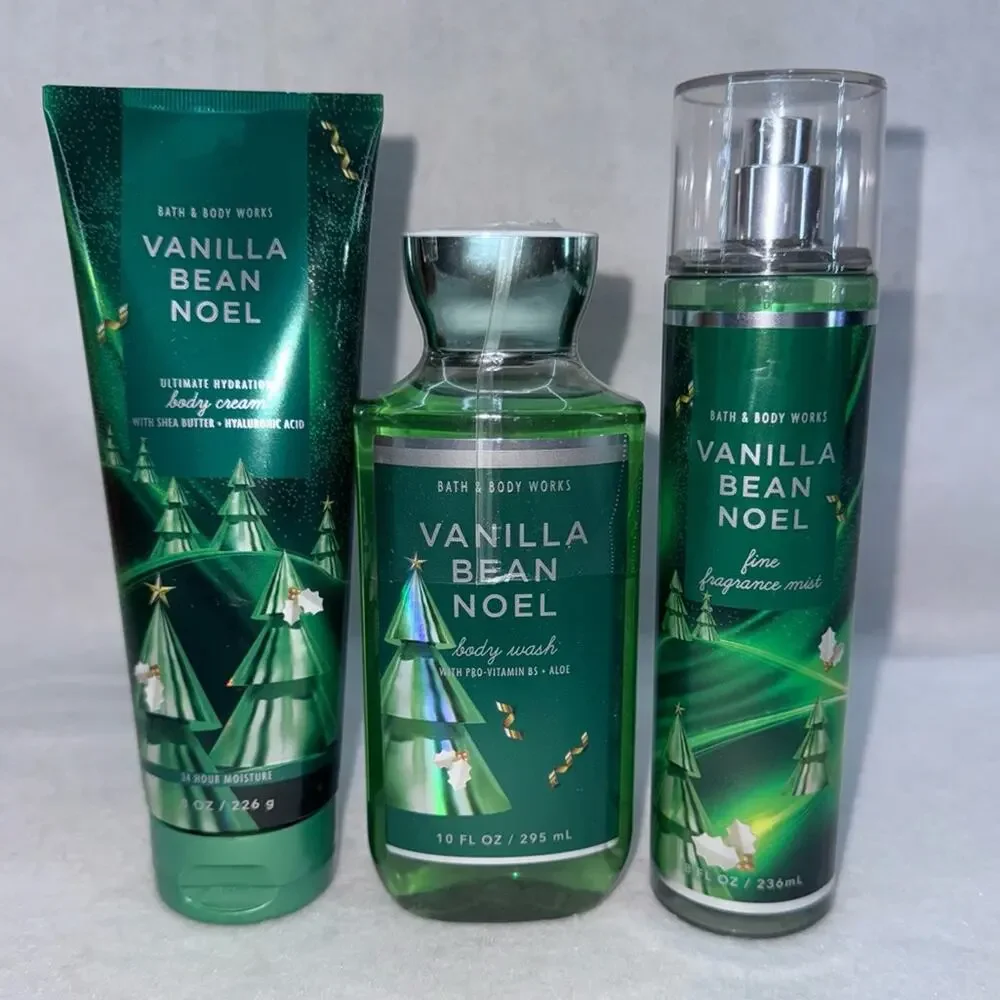NWT Bath & Body Works 3 piece Vanilla Bean Noel (10oz wash, 8oz cream, 8oz Mist)